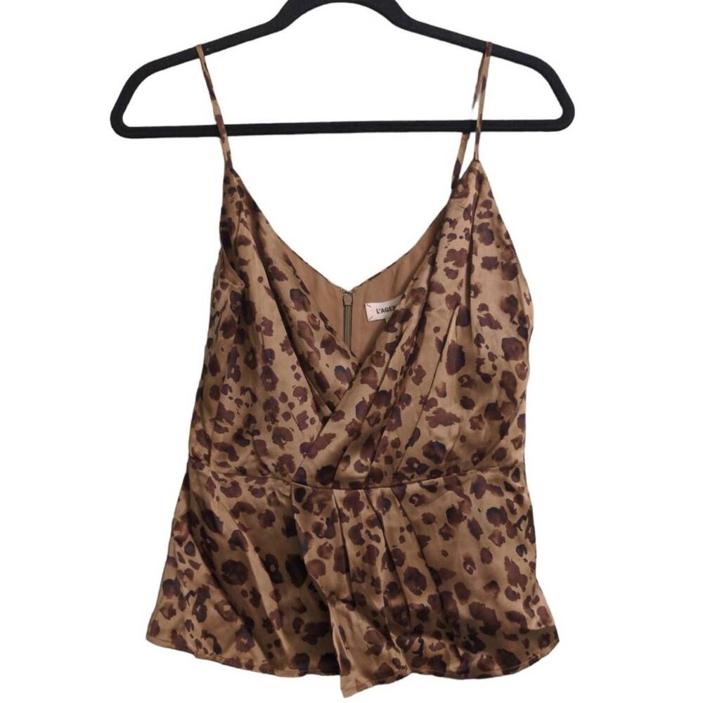 L'Agence Chiara Silk Twist Tank Top Brown Leopard Sleeveless Pleated XS New